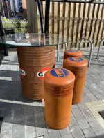Gulf-Themed Oil Drum Table and Seat Set-Sold