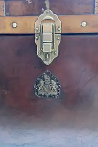 Large Leather Travel Trunk Bearing the Royal Corps of Marines and George V Coat of Arms