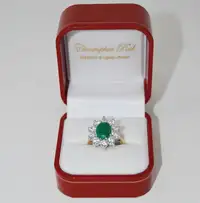 Emerald and Diamond Cluster Ring