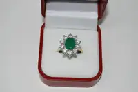 Emerald and Diamond Cluster Ring