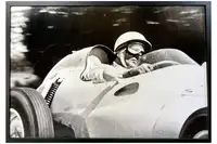 Large Black and White Signed Photo of Stirling Moss in his C-For Sale