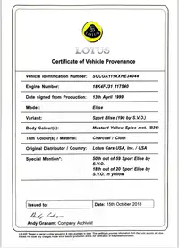 1998 Lotus Elise Sport 190-Sold