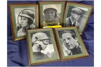 Five 1950s and 1960s Motor Racing Greats, Mounted, Framed an-Sold