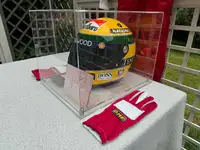 Ayrton Senna Replica Helmet, Gloves, Race Suit and His Signa-Sold