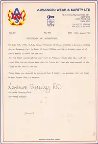 Diana, Princess of Wales Worn Nomex Racing Gloves-Sold