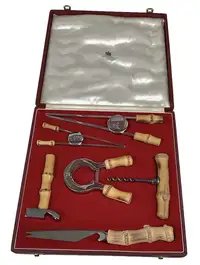 A Fine and Rare 1920s Cased Bamboo Handled Wine Set-For Sale