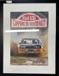 Large Framed and Glazed Fiat 131 Abarth Rally Car Poster-For Sale