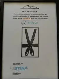 Michael Schumacher Race-Used and Signed Seat Belts-For Sale