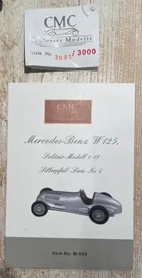CMC 1/18 Mercedes-Benz W 125 1937 - Réf M-031, Voiture De Course Argent Métal