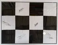 Large Framed and Glazed Chequered Flag Signed by Five Formul-For Sale