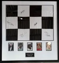 Large Framed and Glazed Chequered Flag Signed by Five Formul-For Sale