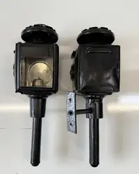 Black Victorian Candle-Powered Carriage Lamps-For Sale