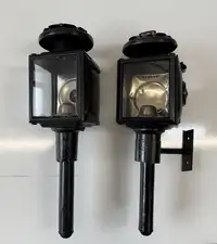 Black Victorian Candle-Powered Carriage Lamps-For Sale