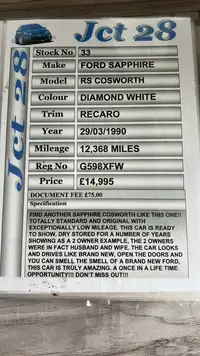 1990 Ford Sierra Sapphire RS Cosworth (2WD) - 17,000 Miles-For Sale