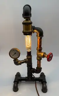 A Steampunk-Inspired Table Lamp with Edison Bulb-For Sale