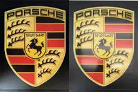 A Pair of Framed 'Porsche' Style Shields -Sold