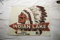 Indian Lake Ohio Petroleum Double Sided Enamel Sign-For Sale