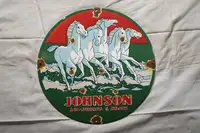 Johnson Sea-Horses & Boats Round Enamel Sign-For Sale