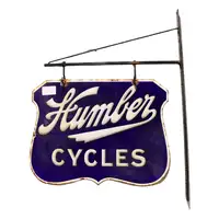 Humber Cycles Hanging Enamel Sign and Wall Hanging Bracket-For Sale