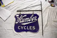 Humber Cycles Hanging Enamel Sign and Wall Hanging Bracket-For Sale