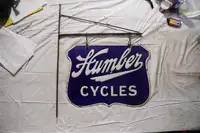 Humber Cycles Hanging Enamel Sign and Wall Hanging Bracket-For Sale