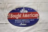 Indian 'I Bought American' Oval Enamel Sign-For Sale