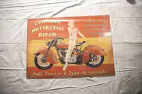 Indian Lowrider Motorcycle Repair Pinup Enamel Sign-For Sale