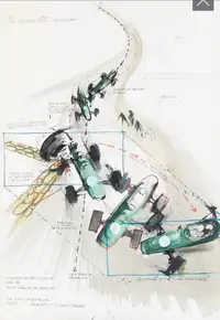 Watercolour Storyboards from the famous 1966 film Grand Prix-For Sale