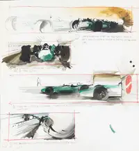 Watercolour Storyboards from the famous 1966 film Grand Prix-For Sale