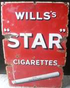 Wills's Star Cigarettes Patinated Enamel Sign  -Sold