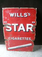 Wills's Star Cigarettes Patinated Enamel Sign  -Sold