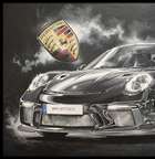 Black 991 GT3 Rennsport. Original Artwork by Tony Upson