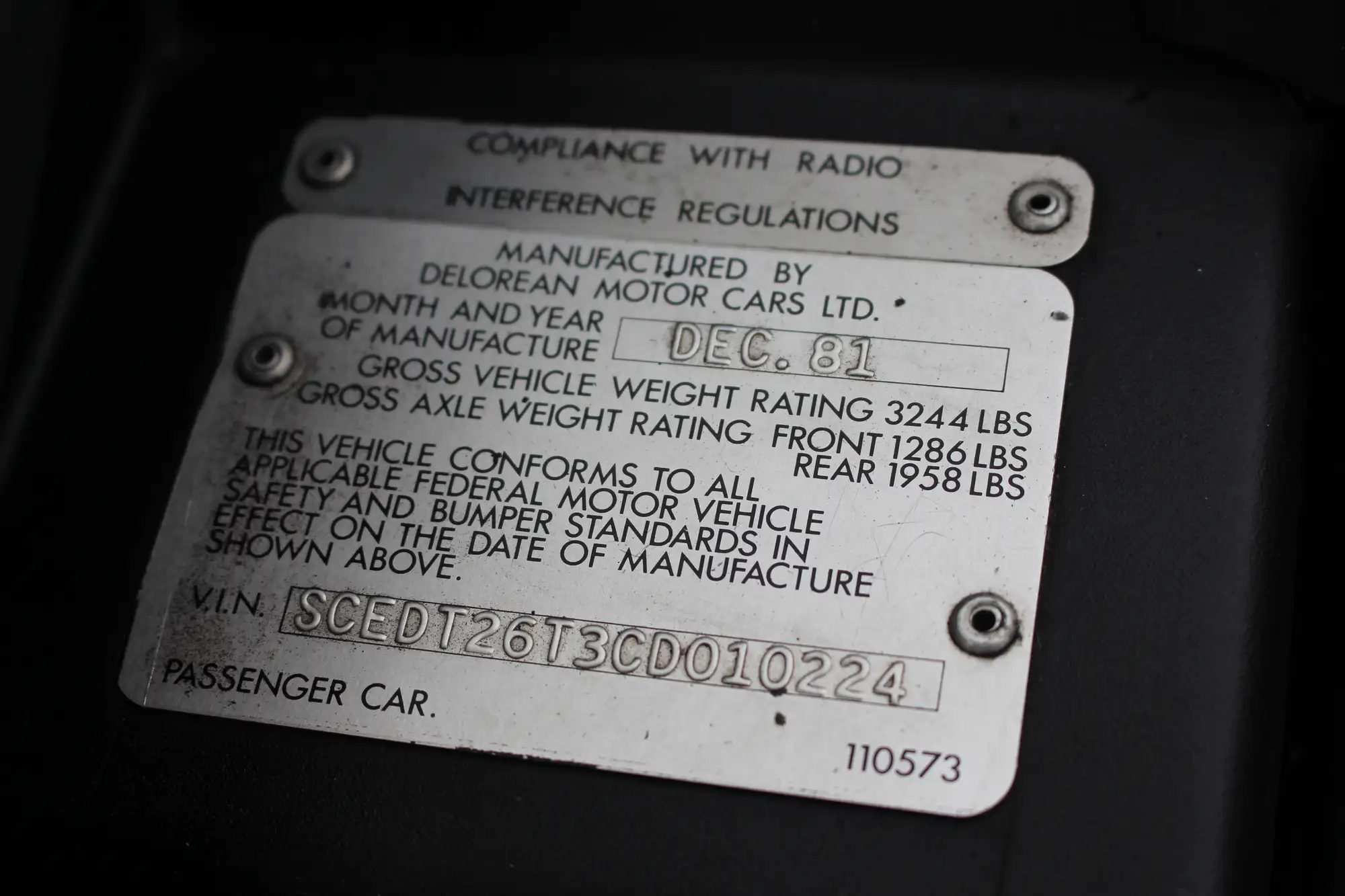 1982 DeLorean DMC-12 Manual - 1,008 miles-Sold