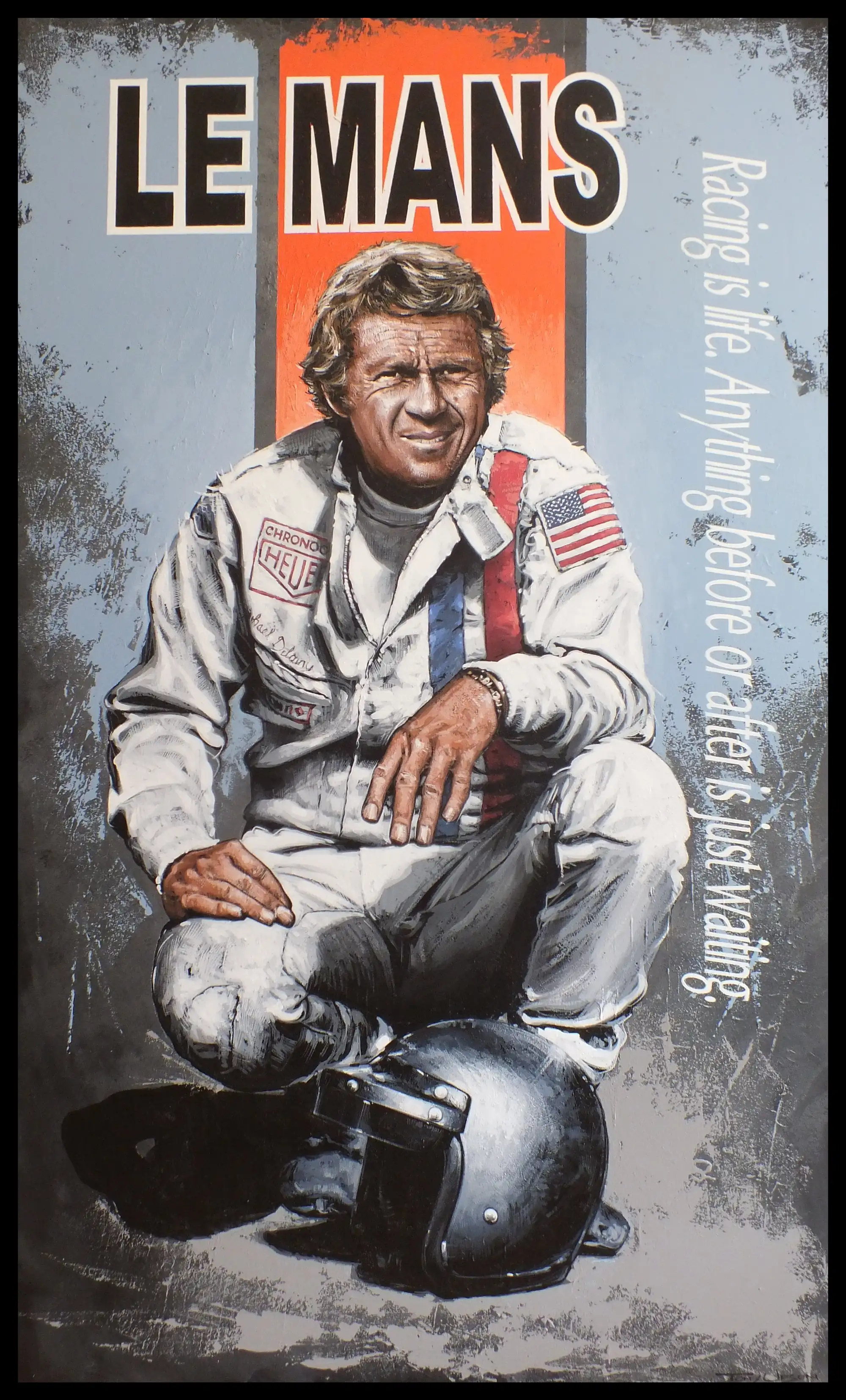 Steve McQueen - Racing is Life. Original Acrylic by Tony Upson