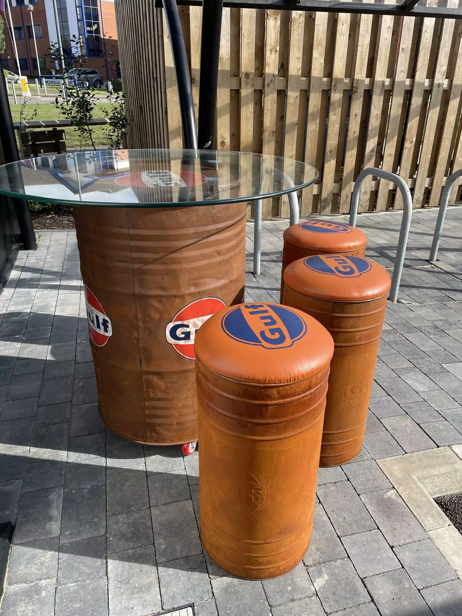 Gulf-Themed Oil Drum Table and Seat Set