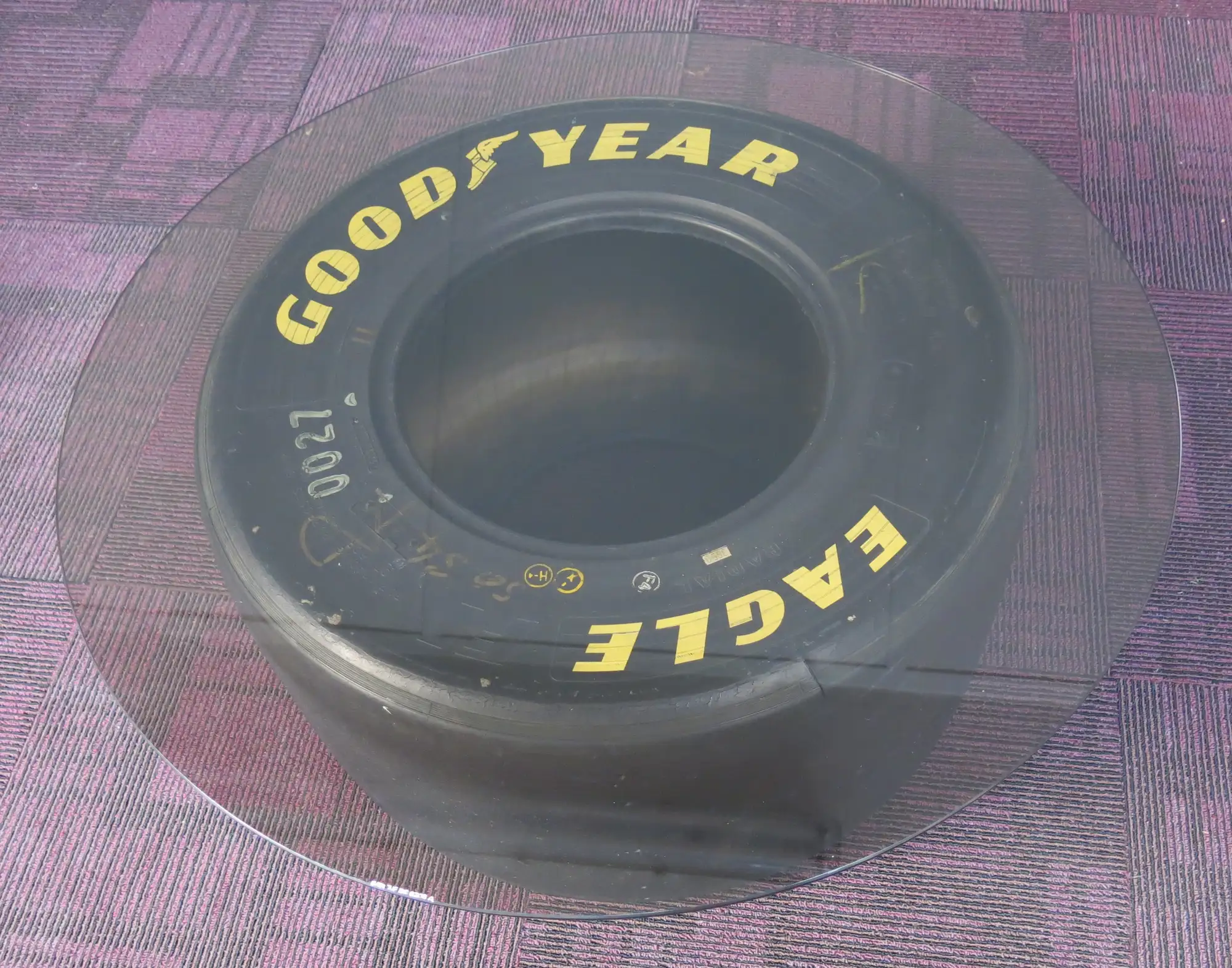 Williams Formula 1 Goodyear Eagle Tyre Glass-Topped Table  