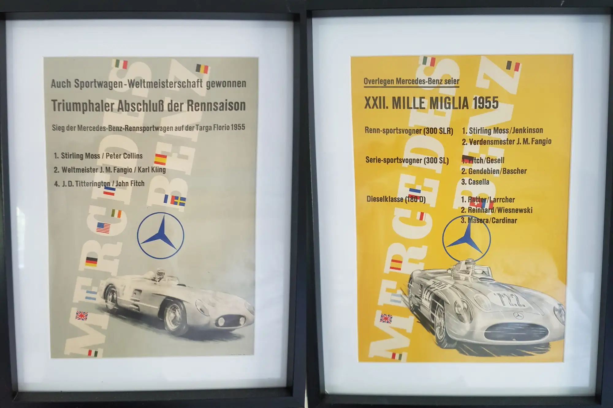1955 Mille Miglia and Targo Floria Mercedes-Benz 300 SLR Posters -Sold