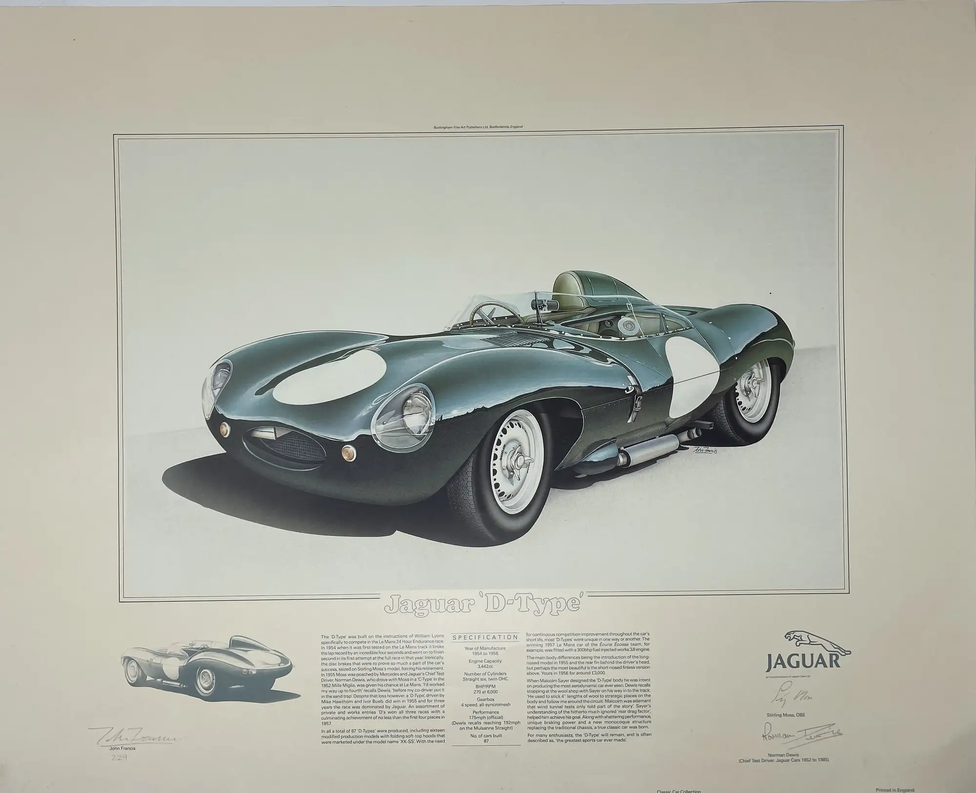 Jaguar D-Type at Le Mans and Buckingham Print of Jaguar D-Ty-Sold