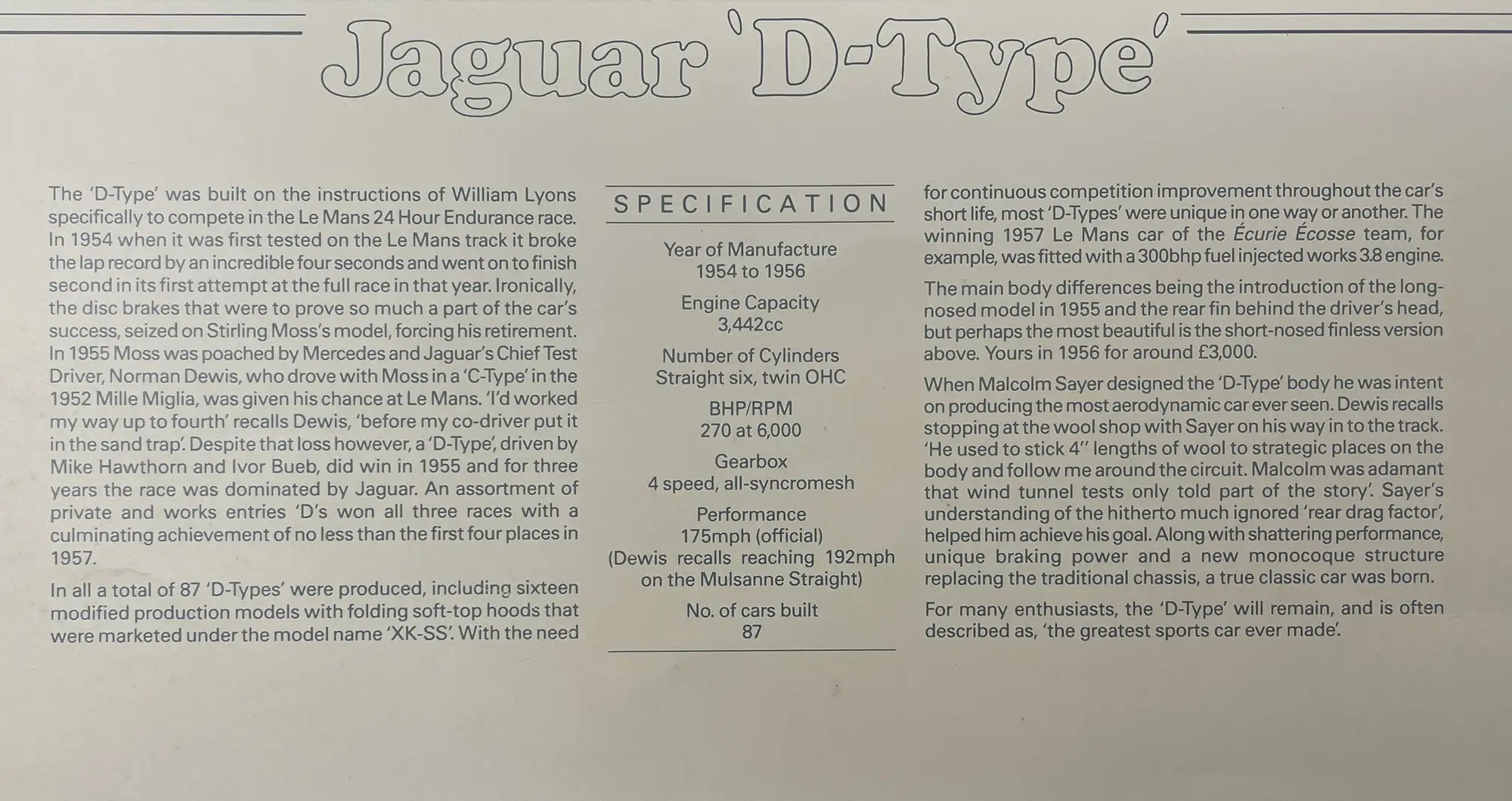 Jaguar D-Type at Le Mans and Buckingham Print of Jaguar D-Ty-Sold