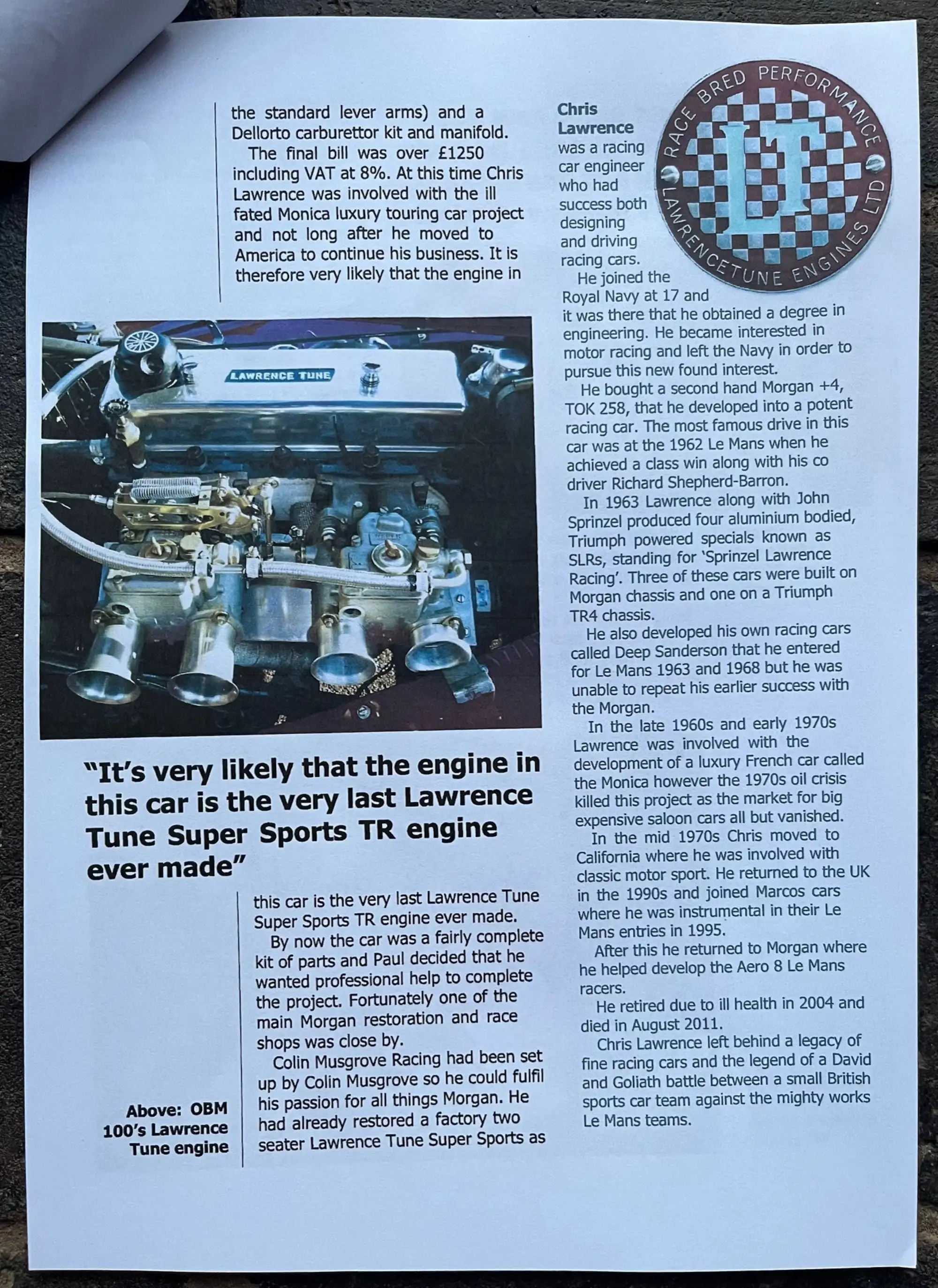 1955 Morgan Plus 4 - Chris Lawrence Engine-For Sale