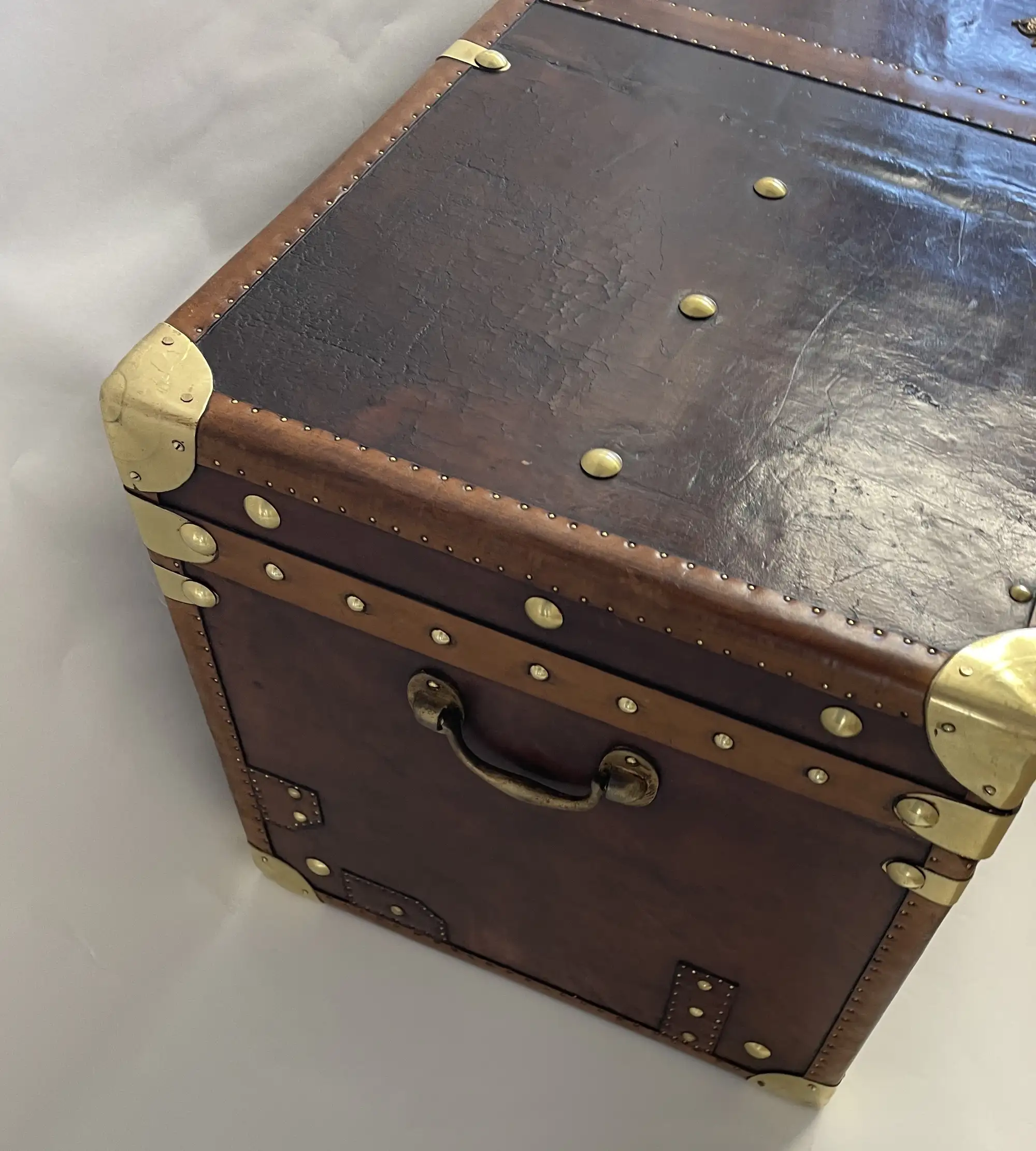 Large Leather Travel Trunk Bearing the Royal Corps of Marines and George V Coat of Arms