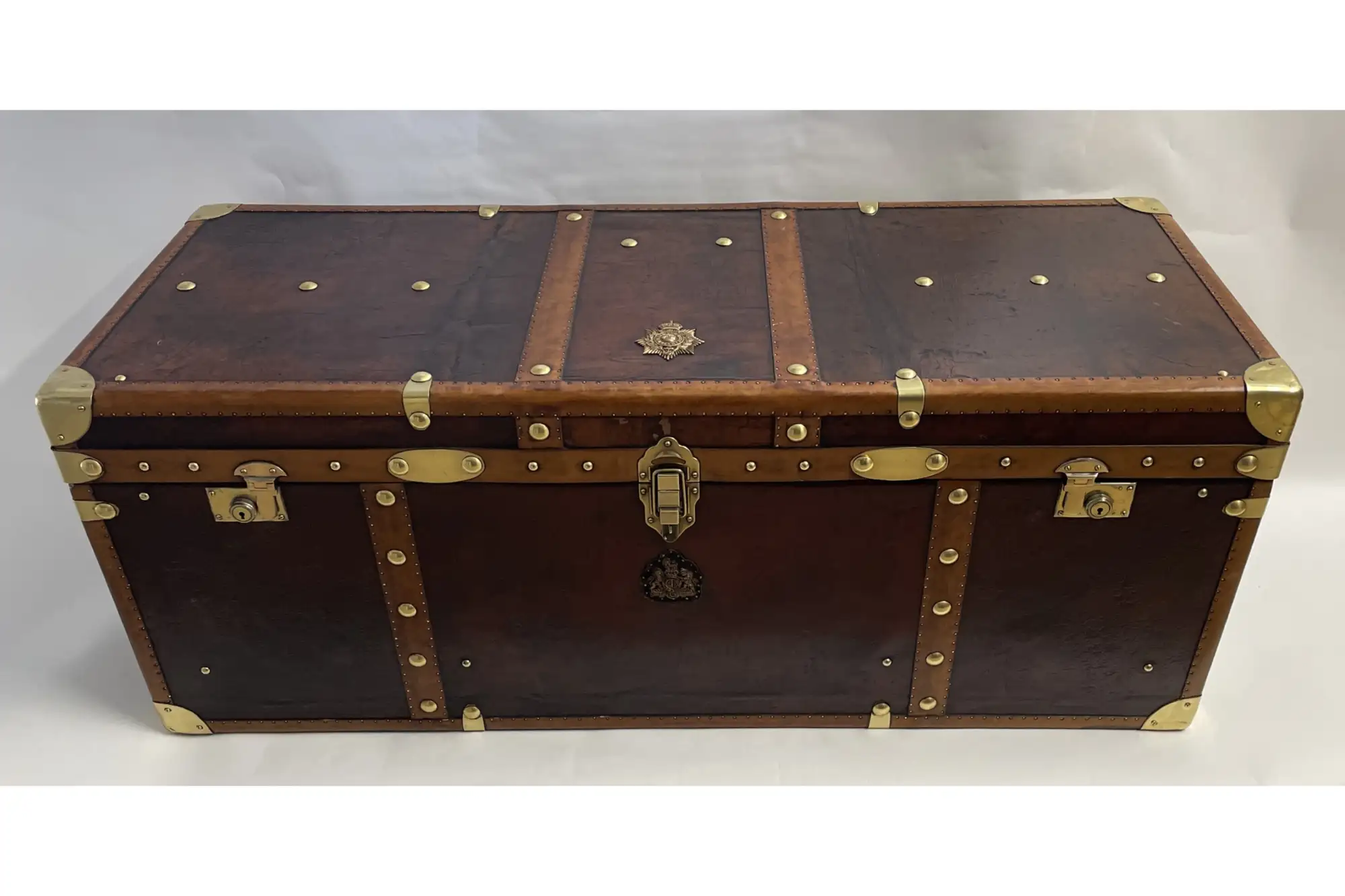 Large Leather Travel Trunk Bearing the Royal Corps of Marines and George V Coat of Arms