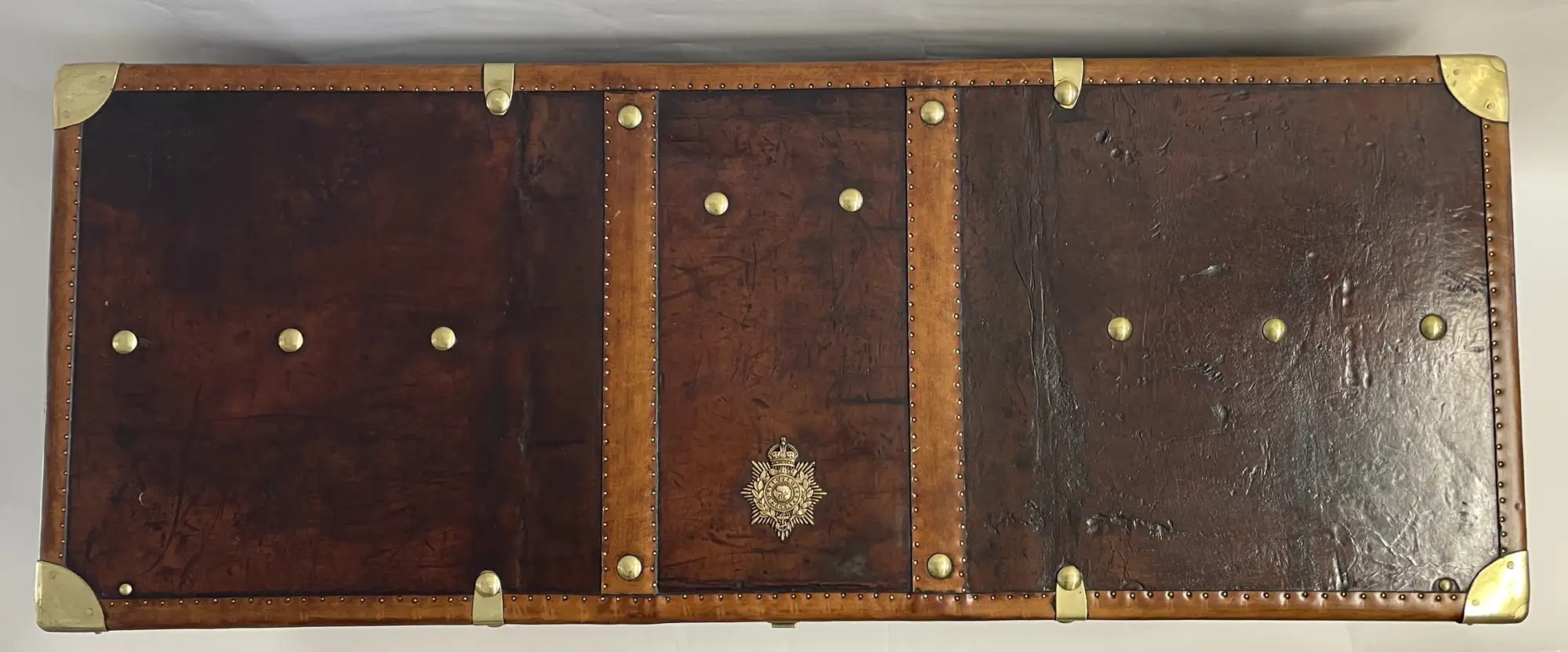 Large Leather Travel Trunk Bearing the Royal Corps of Marines and George V Coat of Arms