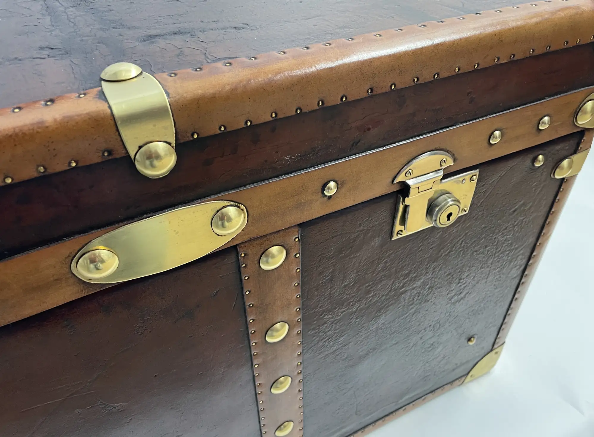 Large Leather Travel Trunk Bearing the Royal Corps of Marines and George V Coat of Arms