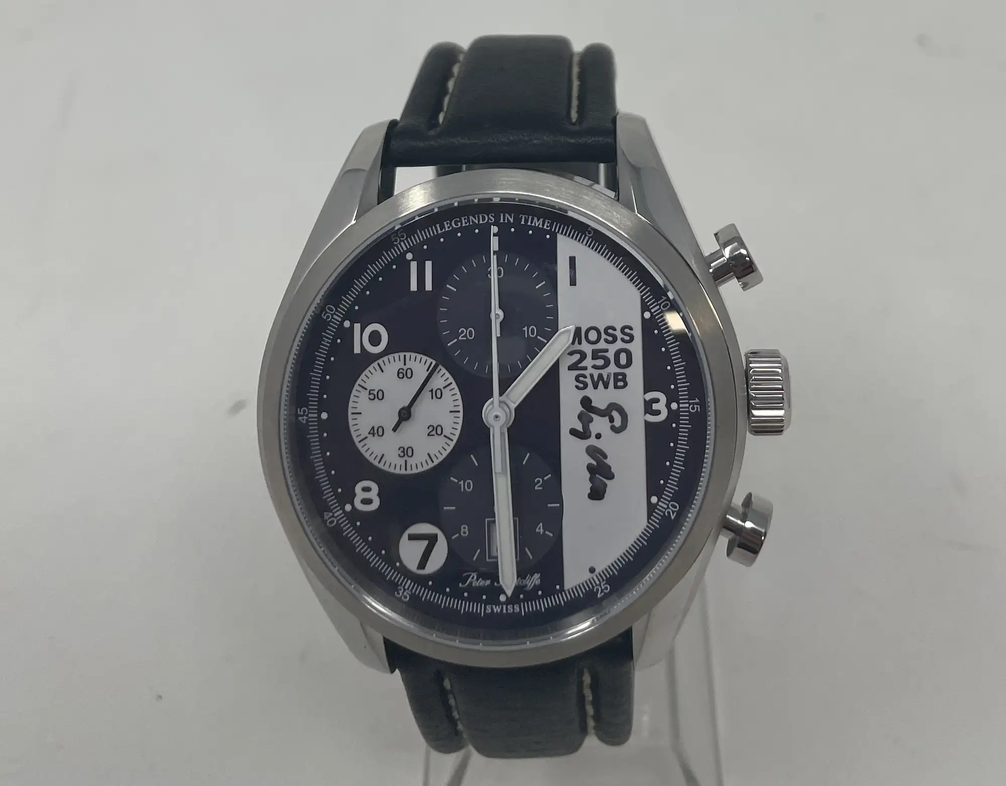 Hand-Signed Stirling Moss Ferrari 250 SWB Quality Chronograp-For Sale