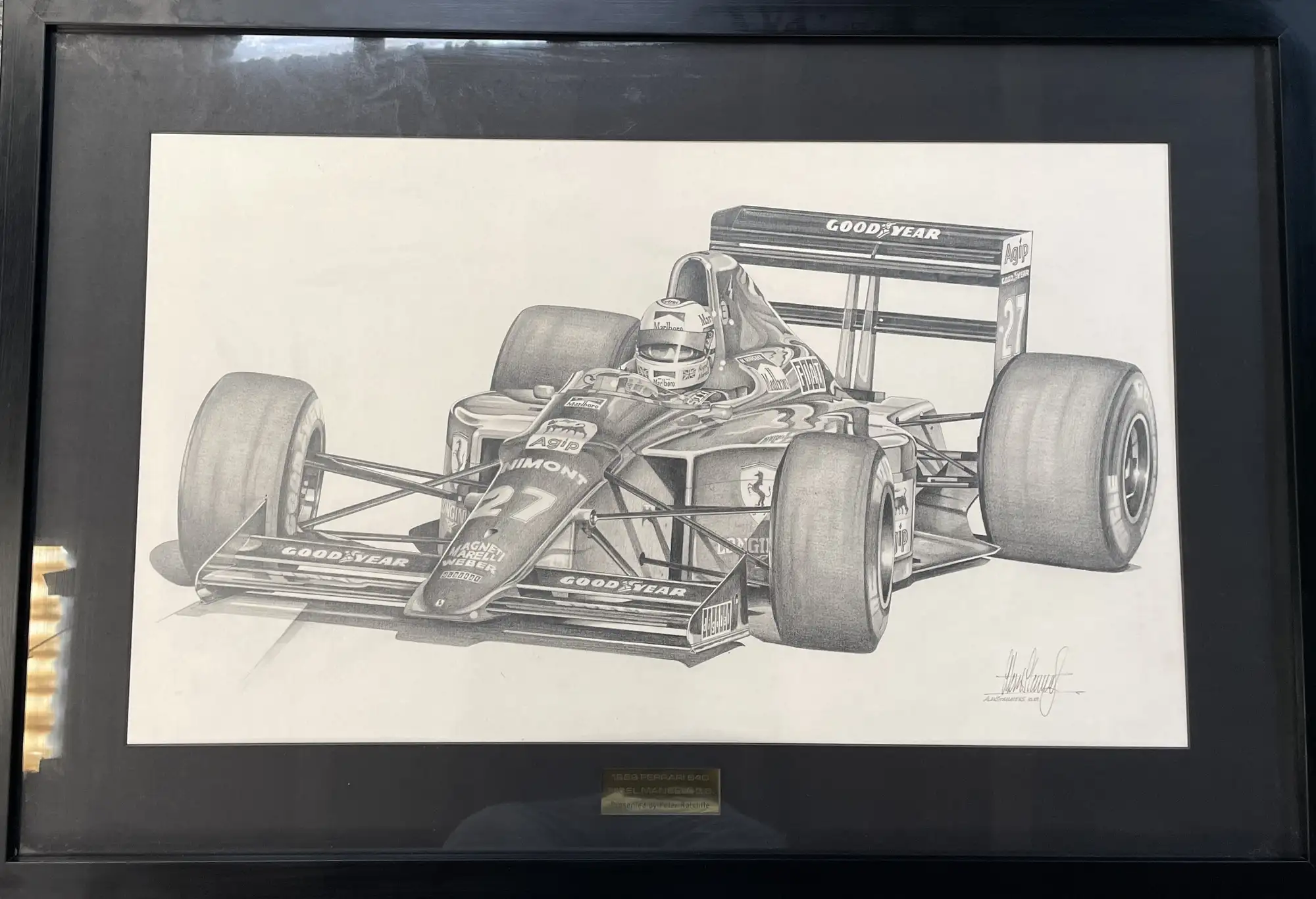 Substanial Original Pencil Artwork of Nigel Mansell's Ferrar-For Sale