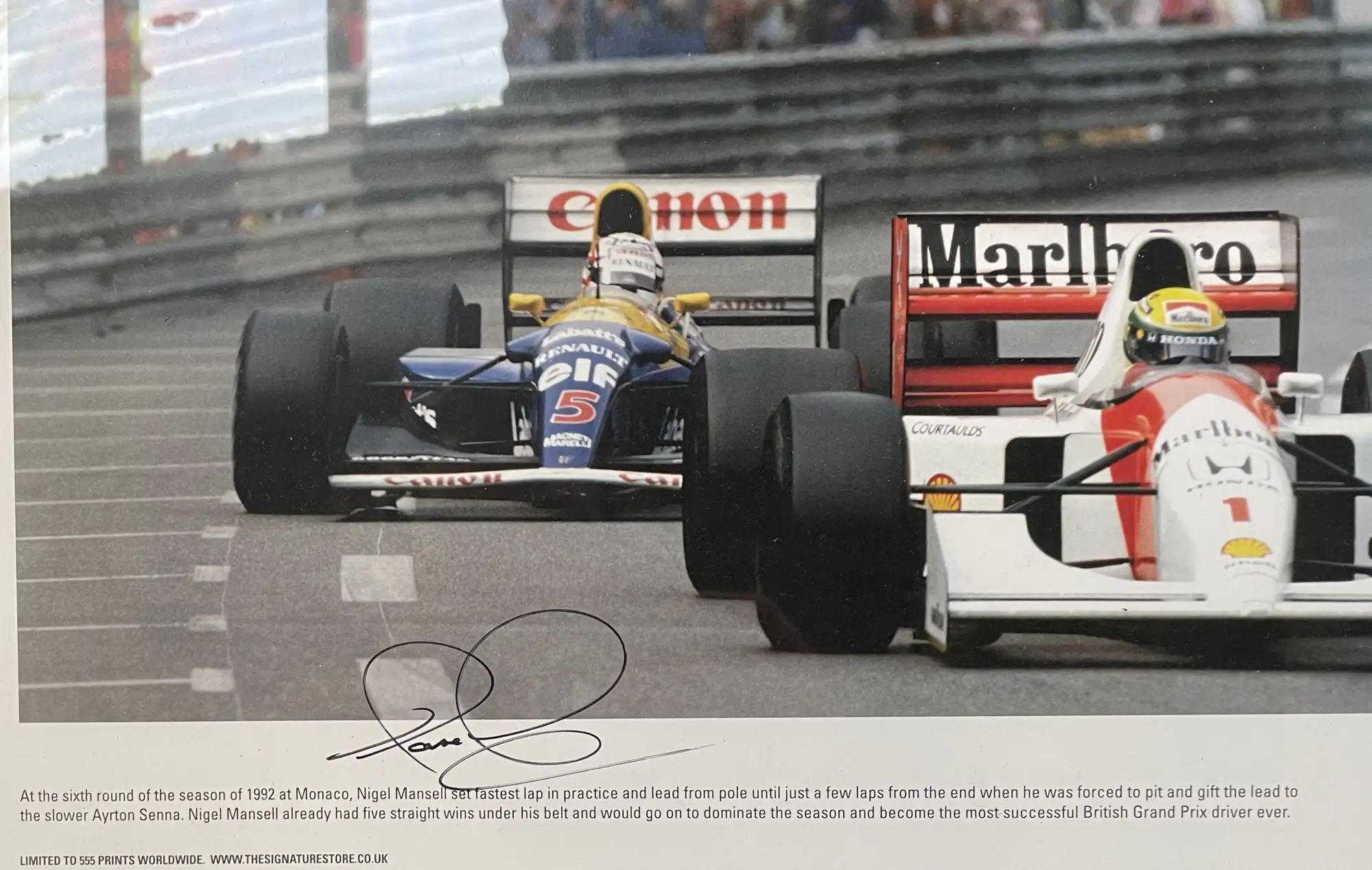 Mansell Versus Senna Monaco 1992 Signed by Nigel Mansell OBE-Sold