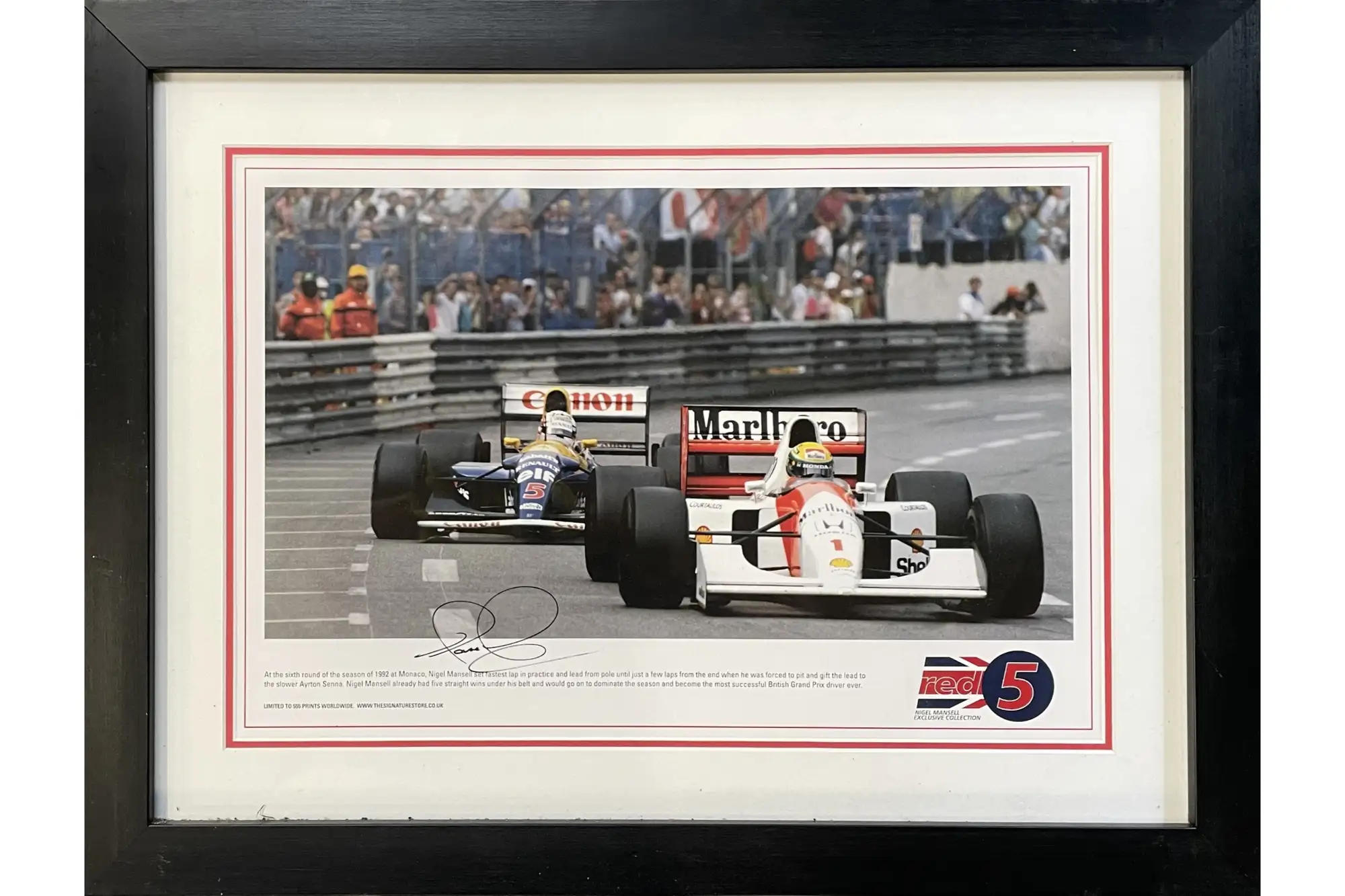 Mansell Versus Senna Monaco 1992 Signed by Nigel Mansell OBE-Sold