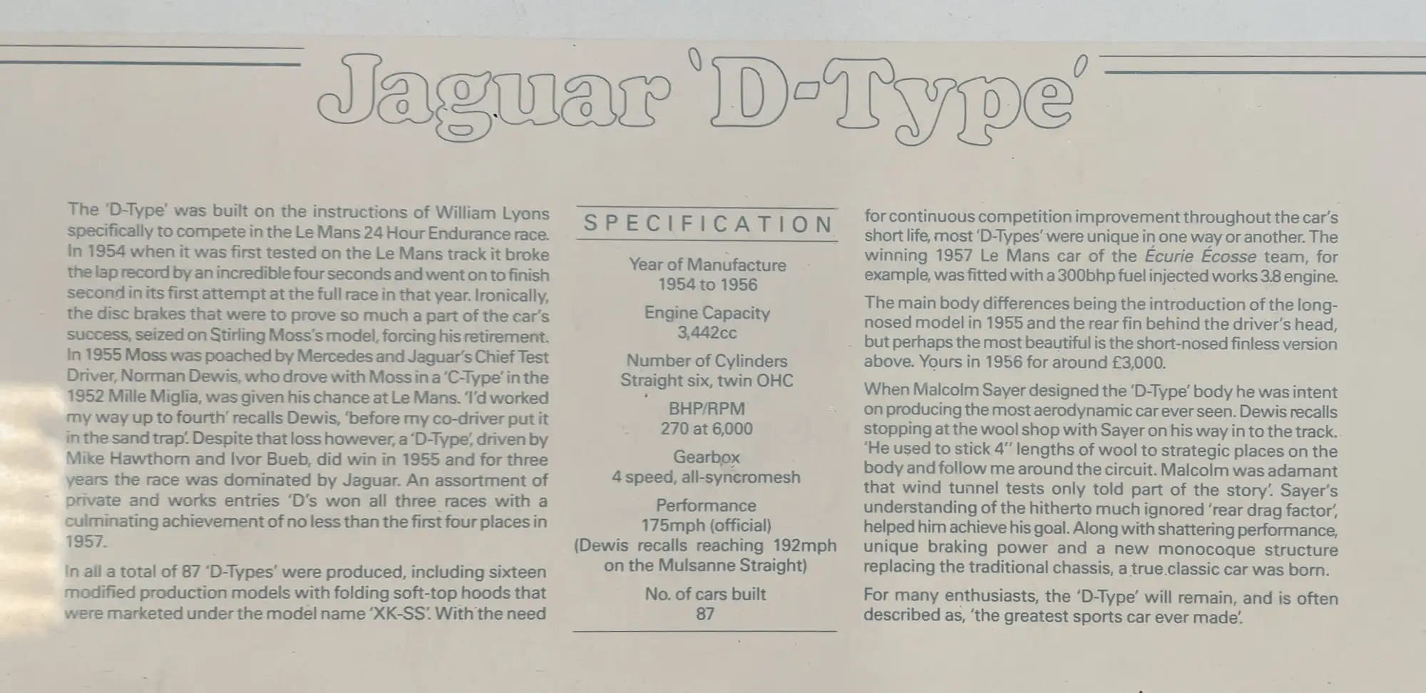 Jaguar Le Mans D-Type Hand-Signed by Stirling Moss and Norma-For Sale