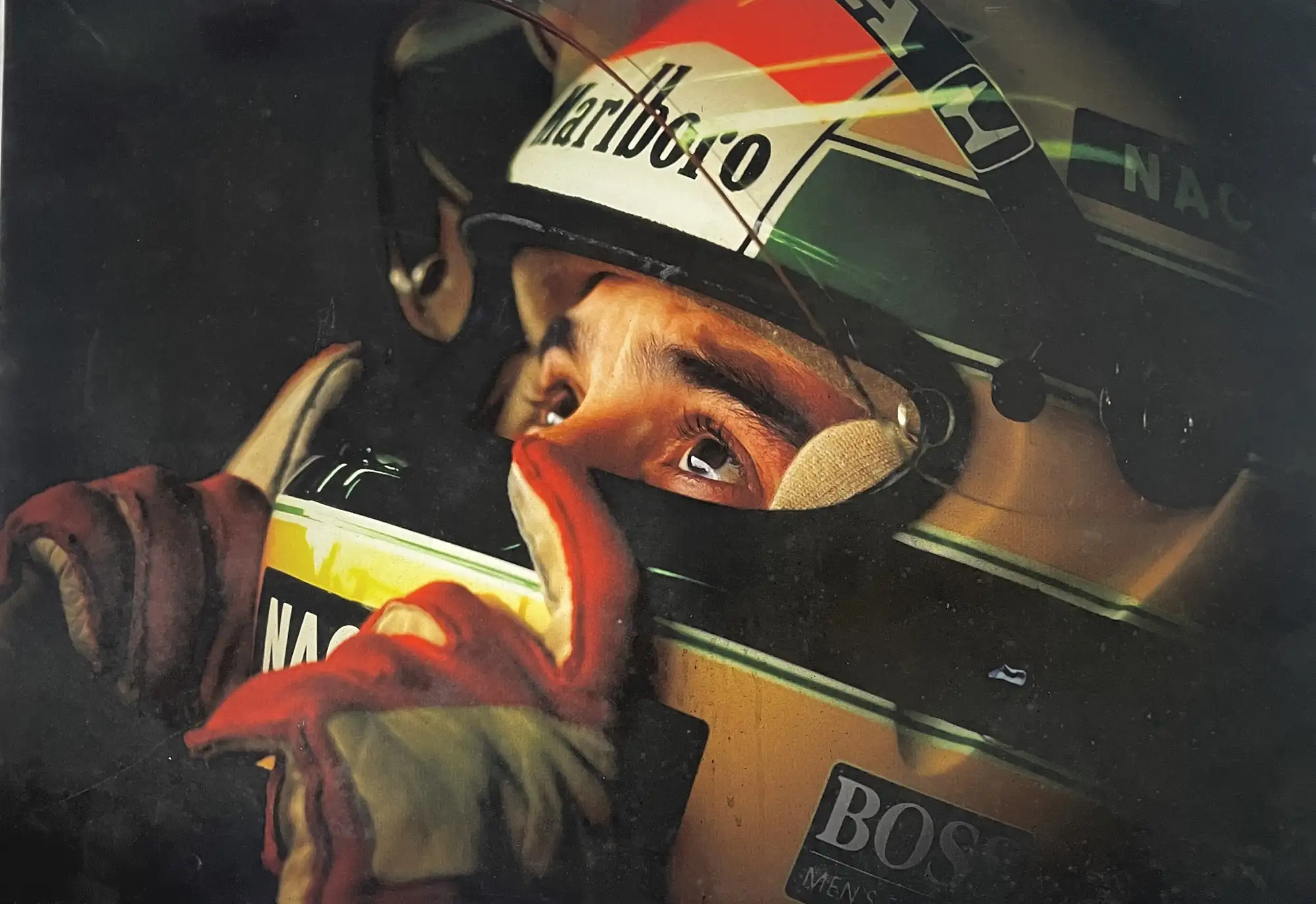 Ayrton Senna Colour Study in the Pits on Stretched Canvas-Sold